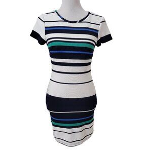 LuLu's Size S White Blue Teal Striped Bodycon Mini Dress